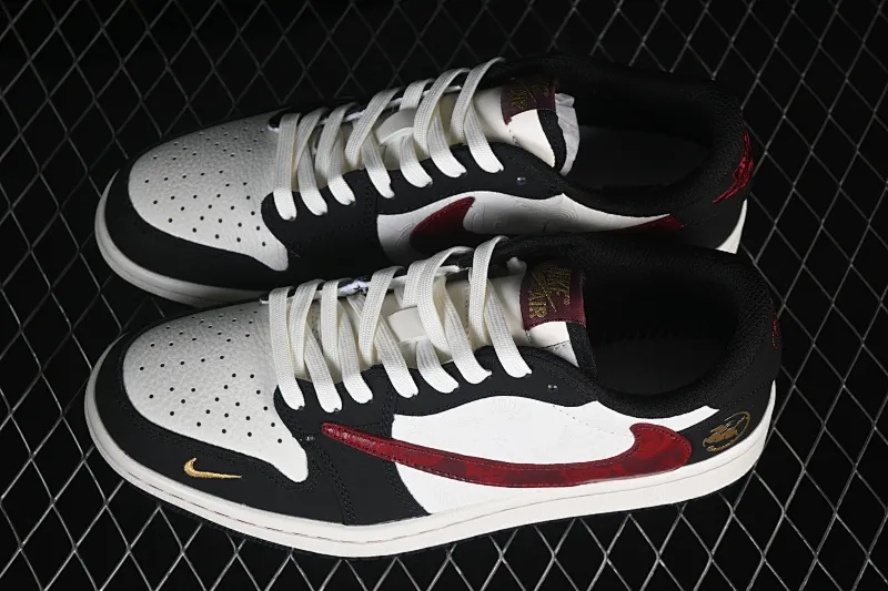 All categories Air Jordan Jordan series basketball shoes Air Jordan 1 Low High-end customized low-top sneakers Travis Scott x Fragment Design x Air Jordan 1 Low OG SP AJ1 Joe 1 Year of the Horse limited black and white gold low-top cultural casual sneakers NH0601-060